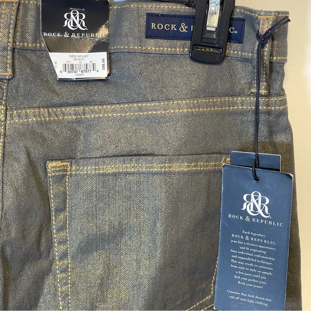 Rock & Republic new money gold shimmer jeans women's size 10 NWT‎